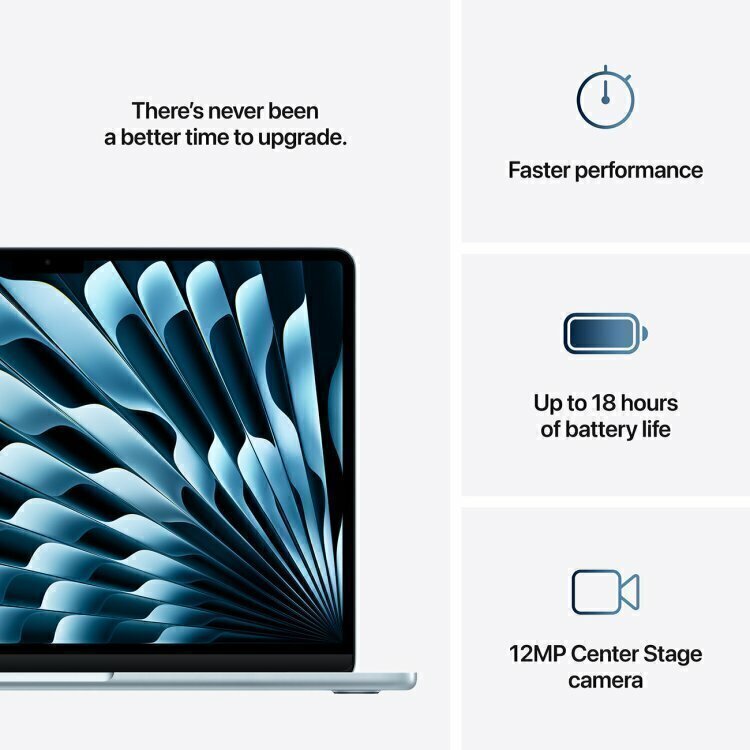Apple MacBook Air Laptop 13,6 polegadas M4 Chip 10 núcleos CPU 10 núcleos GPU 24 GB RAM 512 GB SSD - Azul Celeste